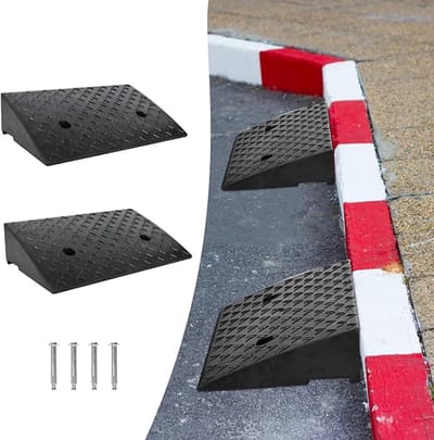 NAIZY 2pcs stoeprand oprit rubber 10cm hoog drempel oprit draagbare rubber oprit anti-slip oprit drempel voor auto, rolstoel