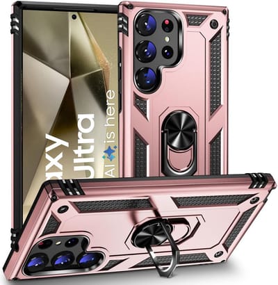 Hoesje Geschikt voor Samsung Galaxy S24 Ultra hoesje - Hybrid Armor Anti-Shock hoes - Arara Ringhouder TPU backcover - Rosegoud