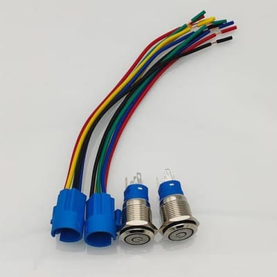 2 Stuks 16 mm Verlichte Drukknopschakelaars met Draadsokkel - Rood LED, 12V Zelfhoudende Schakelaar voor Auto