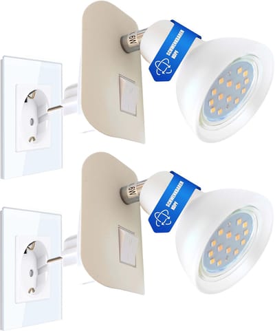 Trango Set van 2 led-stekkers 11-246 *CALI* in wit mat met glazen kap Stekkerlamp incl. 1x GU10 LED-lamp 3000K warm wit & tuimelschakelaar leeslamp, keukenlamp, fittinglamp, wandlamp