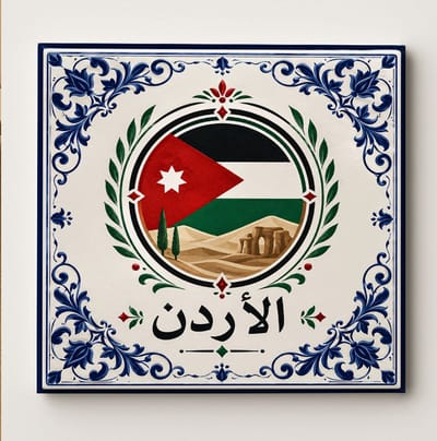 Jordanië Decoratieve Keramische Tegel – Arabische Vlag en Woestijn Monument Design – Rood Groen Zwart Wanddecoratie Tegel – Cultureel Woondecoratie Cadeau
