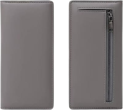 Minimalistische Dames Portemonnee RFID – Ultra Dunne Lange Portemonnee, PU Dubbel Gevouwen, Multifunctionele Handtas voor Munten, Creditcards & Kaartjes - Grijs