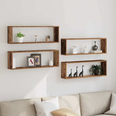 vidaXL - Wandplanken - 4 - st - Oudhout - 80 - x - 15 - x - 26 - cm - Bewerkt - hout