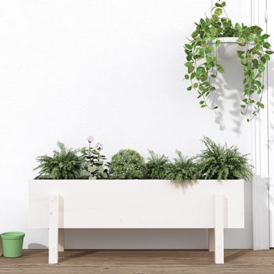 vidaXL - Plantenbak - verhoogd - 101x30x38 - cm - massief - grenenhout - wit