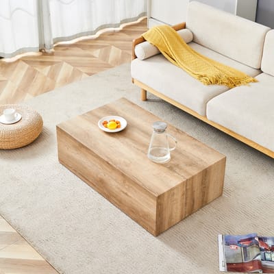 MODENUIT Salontafel - Rechthoekig Voor Woonkamer - Houtnerflook Met Antislip Voeten - MDF Houtkleur - 90x50x30 Cm