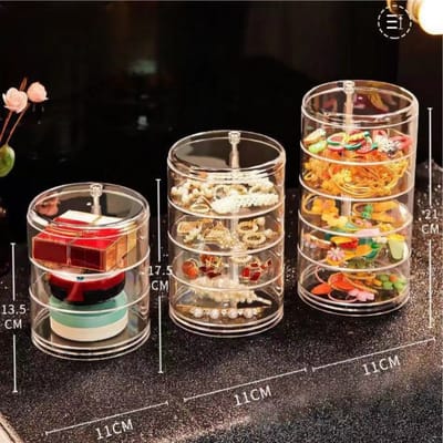 3-laags Roterende Sieraden Opbergdoos Make-up Opbergrek Armband Oorbel Ronde Plastic Organizer Boxen Houder Display 3 Layer brown
