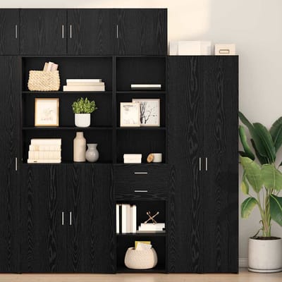 vidaXL - Highboard - Zwart - Eiken - 50 - x - 42,5 - x - 185 - cm - Bewerkt - hout