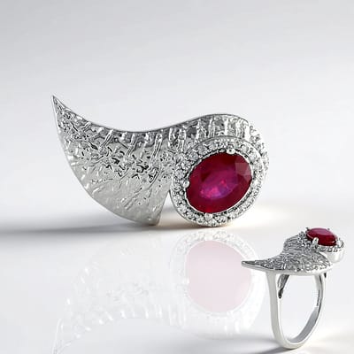 Cavill - Ring 925 Sterling Zilver Geplatineerd - 2.229 ct Bemainty Robijn Ovaal Briljant - 0.293 ct 22 Cambodjaanse Zirkonen - Elegant