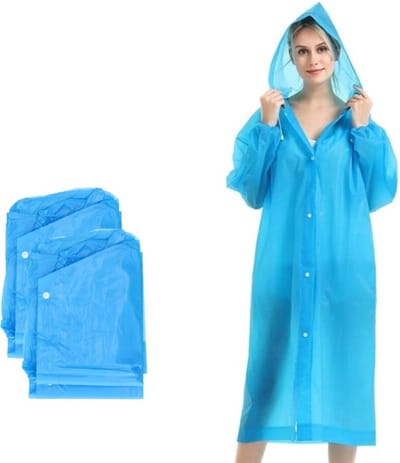 Concorde Regenjas poncho met capuchon en drukknoopsluiting - 2x - blauw - PVC - one size - heren/dames - Regenponcho lang type