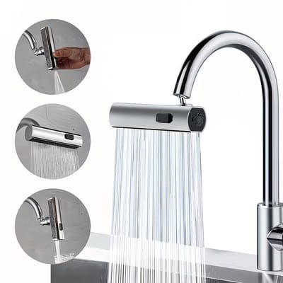 Waterval keukenkraan, draaibaar 5 + 1 adapter voor verschillende slangtypes, multifunctionele verlengkraan, kraanopzetstuk voor universele kraanaansluiting, waterkraan, kraanverlenger met adapter voor badkamer en keuken