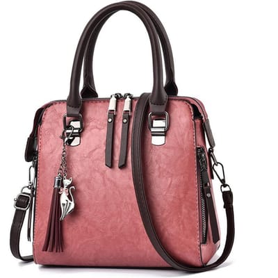 Leren handtas Dames Kwastje Crossbody Schoudertassen Totes 24cm*13cm*24cm donkerroze kleur
