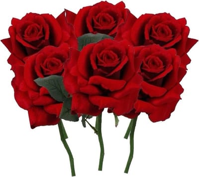 Top Art Kunstbloem Roos de luxe - 6x - rood - 30 cm - kunststof steel - decoratie bloemen