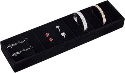 Zwarte fluwelen armband houder voor sieradenopslag, armband organizer en display voor oorbellen en ringen, 35 x 7 x 3,4 x 3,3 cm, perfect voor boetieks en tentoonstellingen