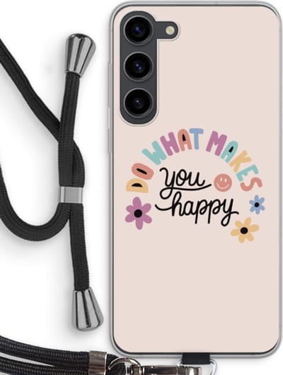Case Company® - Hoesje met koord geschikt voor Samsung Galaxy S23 Plus hoesje met Koord - Happy days - Telefoonhoesje met Zwart Koord - Bescherming aan alle Kanten en Over de Schermrand
