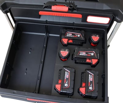 Milwaukee Packout 3/2 lades kist inzet voor Accu's – Gereedschapskoffer insert - Professioneel 3D geprint | Organizer tray | Packout accessoire