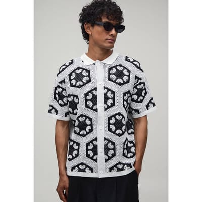 Ontspannen Gehaakte Tapijt Gebreid Overhemd | Black | Size XS