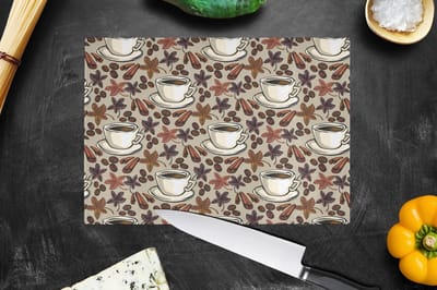 Glazen Snijplank - 28x20 - Koffie - Kaneel - Patronen - Snijplanken Glas