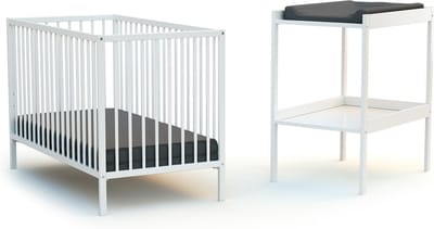WEBABY Babykamerbed en luiertafel in hout Wit MILO