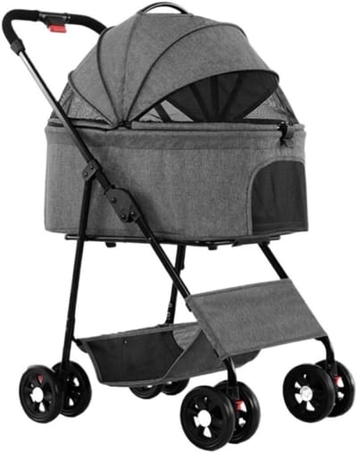 Huisdierenbuggy - Reiswieg Honden - Comfortabel transport - Afneembare drager - 101 cm hoog - Grijs