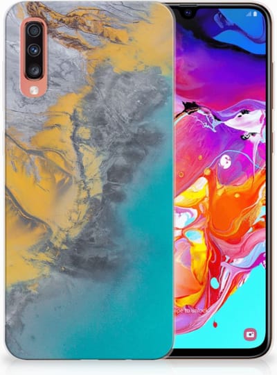 Samsung Galaxy A70 TPU Siliconen Hoesje Marble Blue Gold