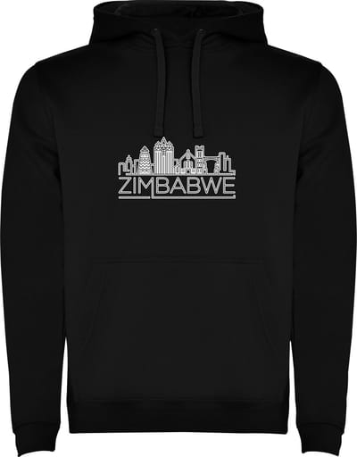 Zwarte unisex hoodie met “ Skyline Zimbabwe – Vakantiegevoel – Strak – Modern “ Print Full Color Color merk Roly maat S