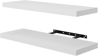 Set van 2 wandplanken, zwevende planken, wit, 60 x 23,5 x 4 cm, decoratieve opslag, moderne wanddecoratie, multifunctionele planken