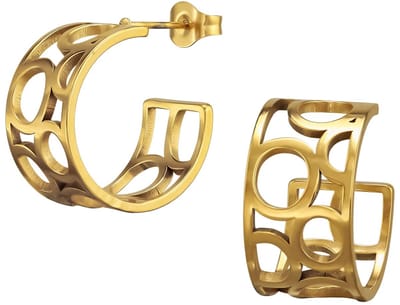 Joy Ibiza - Oorbellen - Oorringen 17 mm / 10 mm - Chirurgisch staal - stud / vlinder sluiting - rondjes cirkels - ip/pvd gold plated