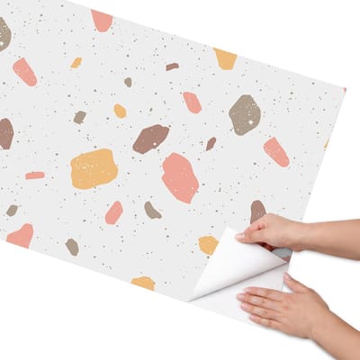 Coloray Meubel Wrap Folie - Wit Meubelfolie - 65x130 cm - Wrapfolie Keuken Steengoedpatroon - Decoratiefolie - Modern Meubelfolie - Meubel Wrap Folie - Woonkamer decoratie - Achtergronden en patronen