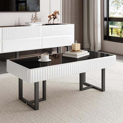Salontafel - Woonkamertafel - Woonkamer Inrichten - Hoogglans Tafelblad - 110 x 50.5 cm - Zwart Wit