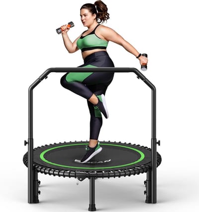 Opvouwbare Mini Trampoline 450 lbs - 40 inch Fitness Trampoline met Verstelbare Handgreep voor Indoor en Tuin Workout