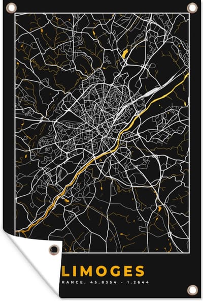Muurdecoratie Plattegrond - Limoges - Stadskaart - Frankrijk - Kaart - 120x180 cm - Tuinposter - Tuindoek