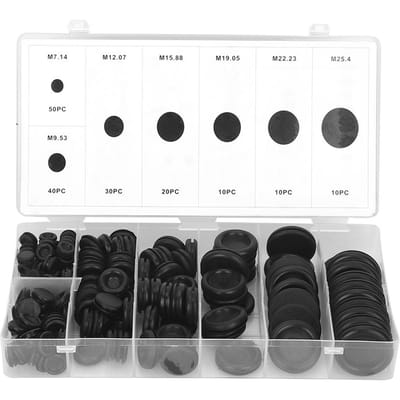 170 stuks Zwarte Gesloten Afsluitring Elektrische Bedrading Kabel Pakkingsset Rubberen Doorvoertule Set met Plastic Doos black