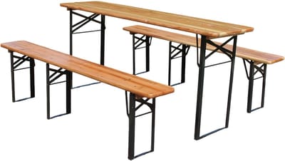 Biertafelset - Bierbankenset - Houten Partyset - Opklapbare Biertafel - Hout - Weerbestendig - Inklapbaar - Stabiel - Tuinfeest - 177 cm - 3-Delig - Houtkleur