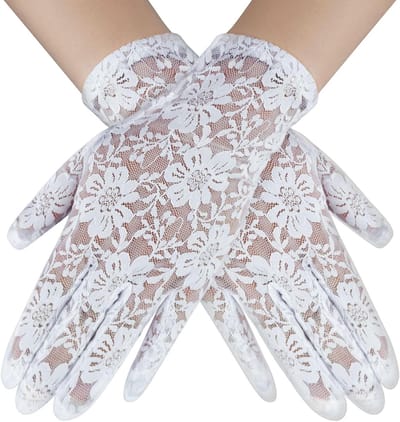 Korte Kanten Handschoenen voor Dames, Vintage Opera Handschoenen, Zachte Gebreide Bruidsaccessoires voor Bruiloft, Theeparty en Avondfeest