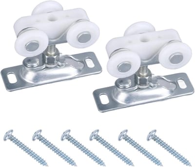 2 Stuks Vervangingswielen voor Schuifdeuren, Rollen voor Kasten en Garderobes met Bovenhanger en Accessoires voor Johnson Hardware