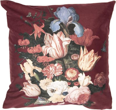 Clayre & Eef Kussenhoes 45x45 cm Rood Polyester Vierkant Bloemen Sierkussenhoes
