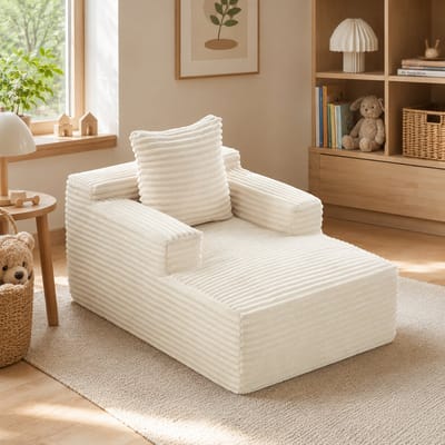 Welltin Chaise longue - Fauteuil - Opvouwbare slaapbank - Leesstoel - Ligstoel - Corduroy - Geschikt voor de woonkamer, het kantoor en appartementen - Beige