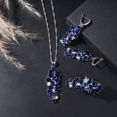 Luxe Retro Blauwe Zirkonia Bruiloft Sieraden Set Met Oorbellen, Armband, Ring En Ketting Hanger Sets, Elegante Feestcadeaus 10 black