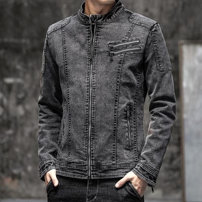 Automne Nouvelle Veste Homme Version Coréenne Tendance Coton Slim Homme Veste en Jean Délavée Rétro Vêtements Jeunesse XL noir