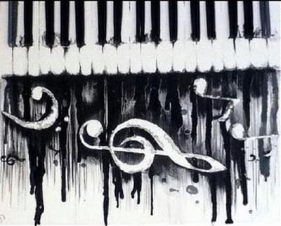 Diamond painting 30x40cm - piano met noten/zwart-wit - ronde steentjes