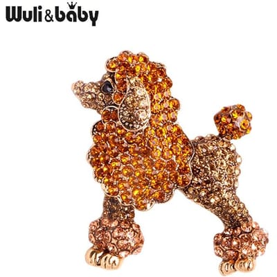 Wuli&baby Broches Chien Caniche Strass Scintillants Femmes 2 couleurs Animal Fête Broches Décontractées Cadeaux brown