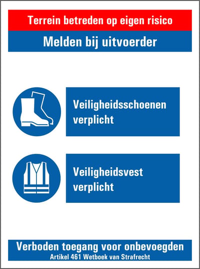 Veiligheidsschoenen en -vest verplicht bouwplaats sticker 200 x 150 mm
