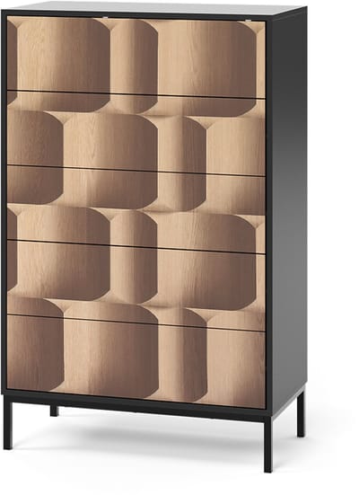 Vicco Eliza Ladekast – 76 x 120 cm met 5 laden Zwart/eiken