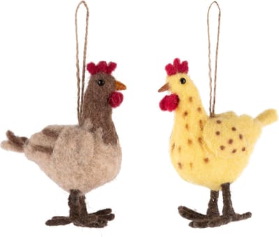 Dekoratief | Hanger haantje, geel/bruin, stof, 10x4x11cm, set van 2 stuks | A240181