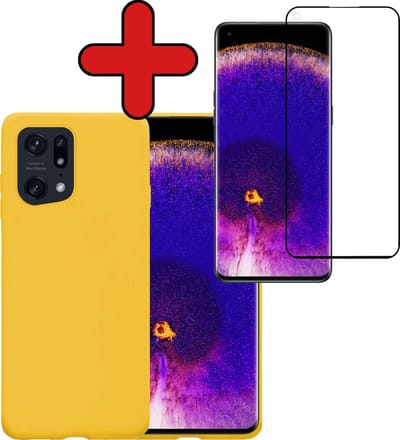 Hoesje - Met Screenprotector - Geschikt voor OPPO Find X5 - Sterk & Shockproof - Telefoon Hoes - Back Cover - Siliconen Case - Telefoonhoes - Geel