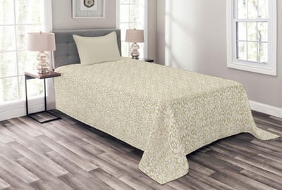 ABAKUHAUS Blooms sprei-set 170x220 cm – bleekgeel/groen/wit