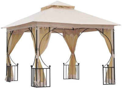 Luxe Tuinpaviljoen - Paviljoen - met Muggennetten & Dubbel Dak - 3 x 3 m - Prieel - Partytent - Pergola - Gazebo - Feesttent - Tuintent - Weerbestendig - voor Tuin, Camping & Feest - met Bevestigingsmateriaal - Beige