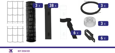 KIT 127 tuindraad +palen +accessoires, lengte 75m, hoogte 102cm, kleur zwart RAL9005