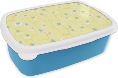 Broodtrommel Blauw - Lunchbox - Brooddoos - Meiden - Kamille - Bloemen - Patronen - Girl - Kindje - Kinderen - 18x12x6 cm - Kinderen - Jongen