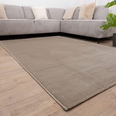 Donker Beige Tapijt Kwalitatief Laagpolig Vloerkleed Koho Premium Touch 3D Toon op Toon - 280x380cm- Modern - Woonkamer - Salon - Slaapkamer - Eetkamer